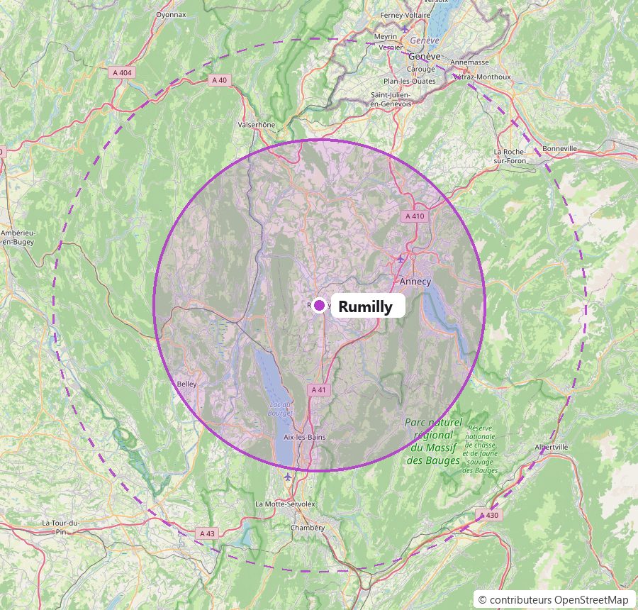 Carte de la zone d'intervention autour de Rumilly